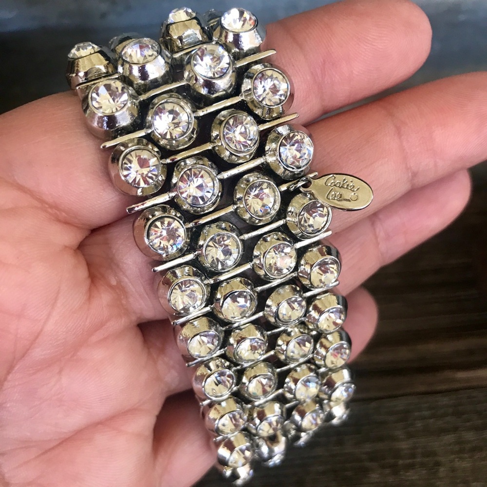 Cookie Lee Silver & Crystal Statement Bracelet - image 4